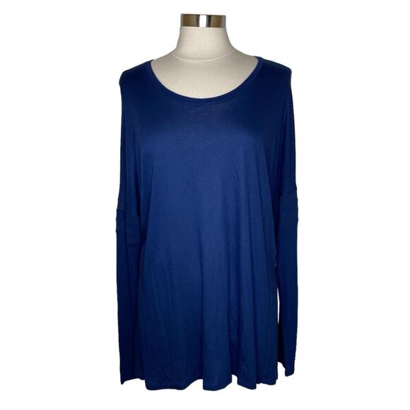 Vince Navy Mesh Insert Drop Shoulder Long Sleeve Tee Women’s Size Large - Picture 2 of 9